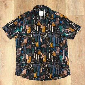 Cactus Man Ricky Singh Abstract Viscose Rayon Short Sleeve Button Shirt Men L